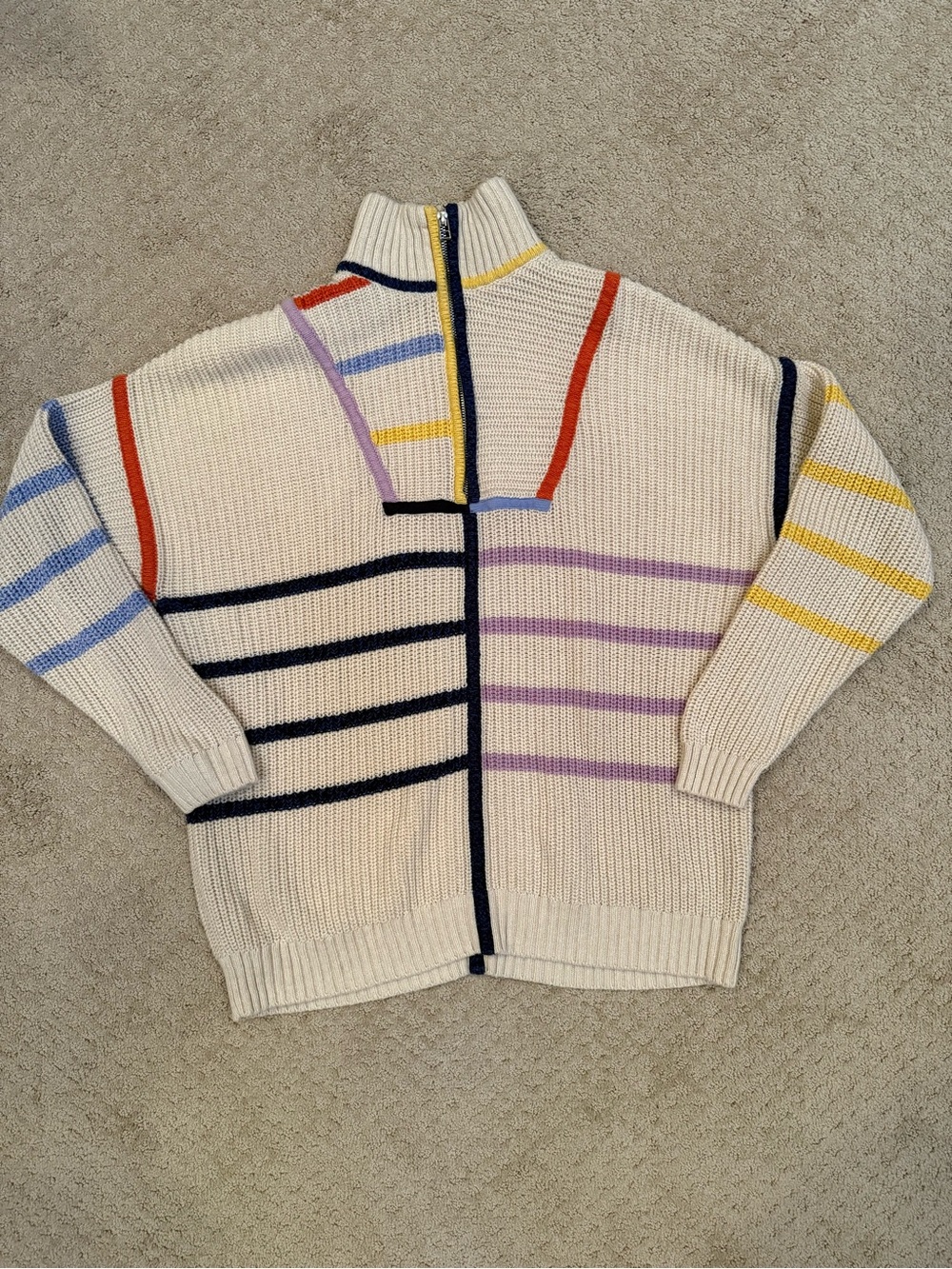 STAUD Hampton Colorblock Stripe Half Zip Chunky Knit Sweater Medium - Picture 1 of 7